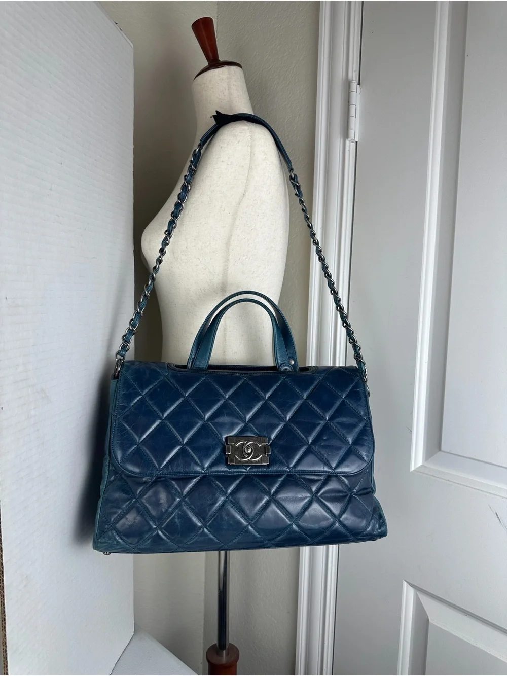 CHANEL Blue Quilted Leather Boy Tote / Shoulder Bag – Ruthenium Hardware
